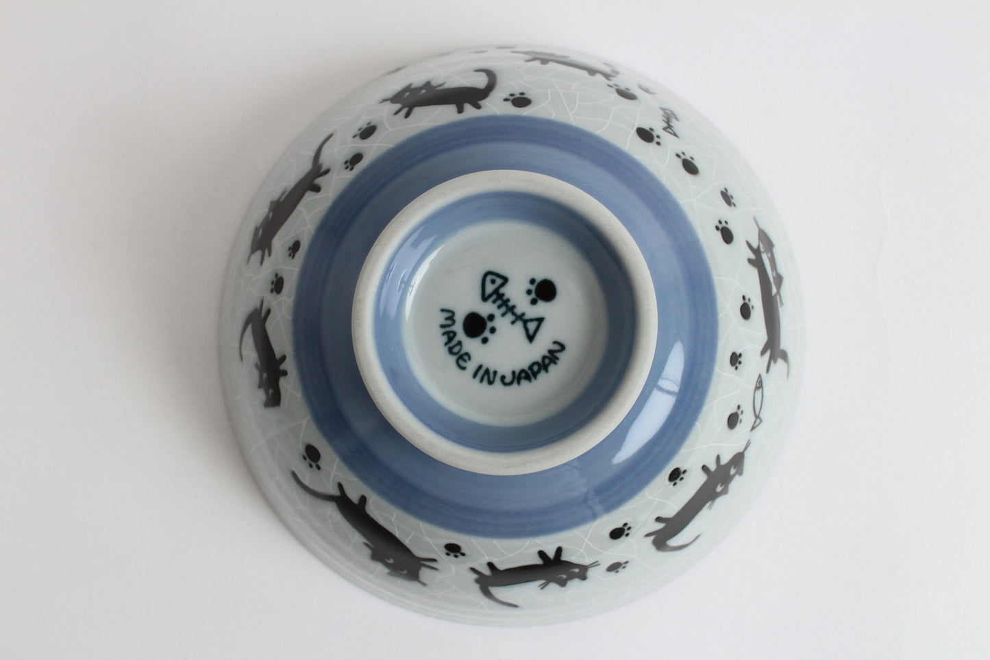 【2pcs set】Mino ware Japanese Ceramics Pair Rice Bowl Pink & Blue Black Cat Walking made in Japan