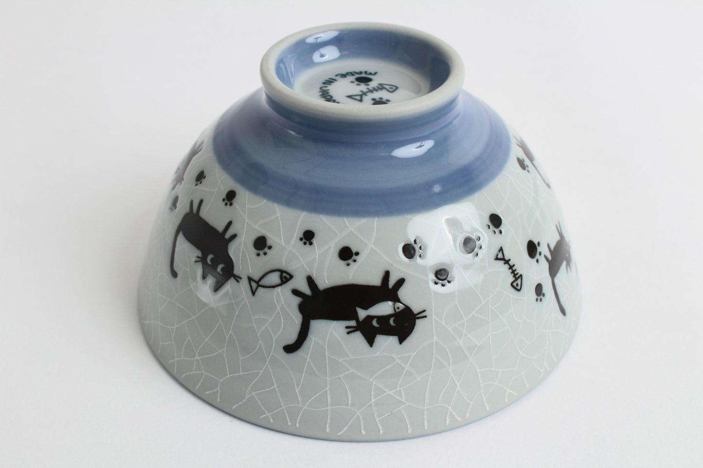 【2pcs set】Mino ware Japanese Ceramics Pair Rice Bowl Pink & Blue Black Cat Walking made in Japan