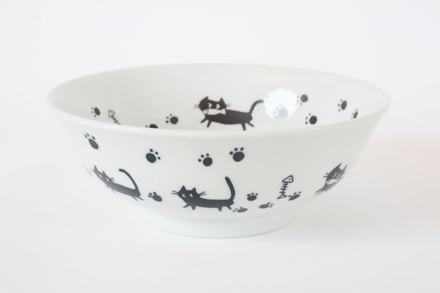 Mino ware Japanese Ceramics Ramen Noodle Donburi Bowl Black Cats & Footprints made in Japan