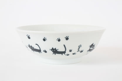 Mino ware Japanese Ceramics Ramen Noodle Donburi Bowl Black Cats & Footprints made in Japan
