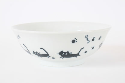Mino ware Japanese Ceramics Ramen Noodle Donburi Bowl Black Cats & Footprints made in Japan