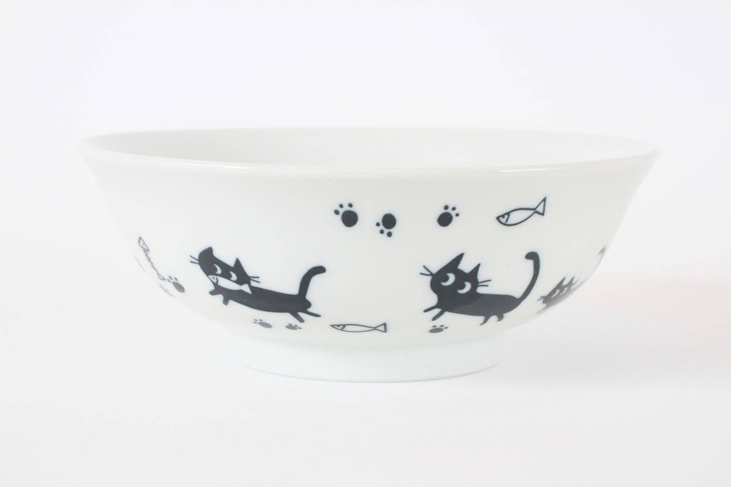 Mino ware Japanese Ceramics Ramen Noodle Donburi Bowl Black Cats & Footprints made in Japan