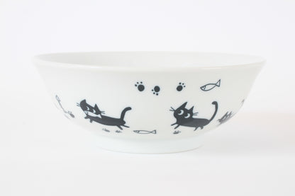 Mino ware Japanese Ceramics Ramen Noodle Donburi Bowl Black Cats & Footprints made in Japan
