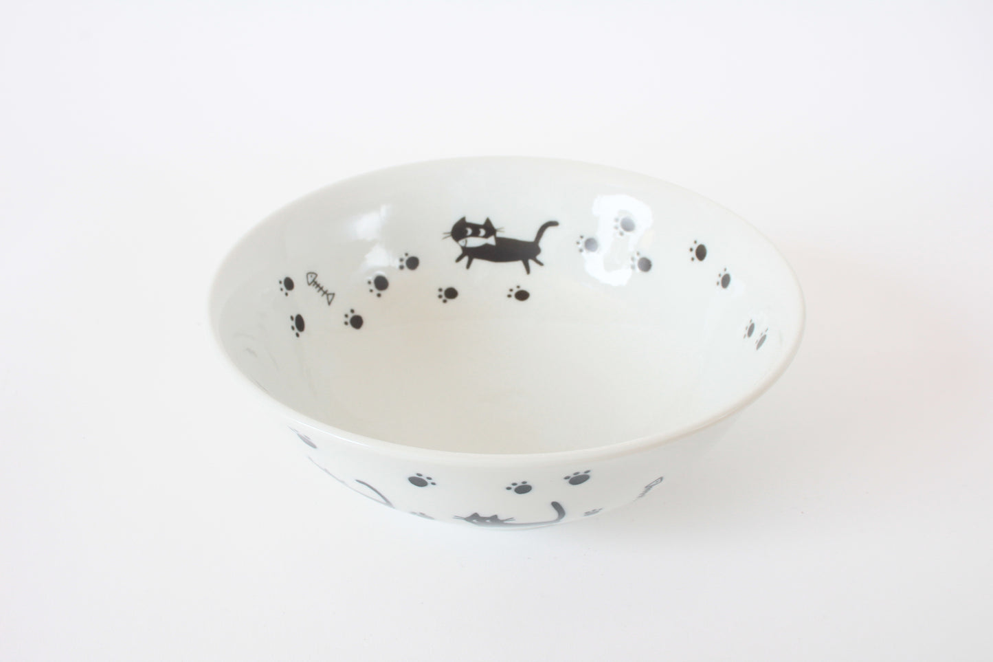 Mino ware Japanese Ceramics Ramen Noodle Donburi Bowl Black Cats & Footprints made in Japan