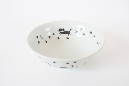 Mino ware Japanese Ceramics Ramen Noodle Donburi Bowl Black Cats & Footprints made in Japan
