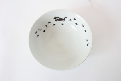 Mino ware Japanese Ceramics Ramen Noodle Donburi Bowl Black Cats & Footprints made in Japan
