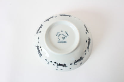 Mino ware Japanese Ceramics Ramen Noodle Donburi Bowl Black Cats & Footprints made in Japan