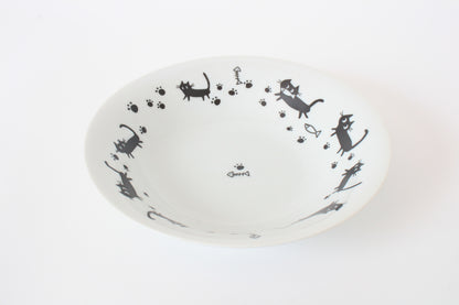 Mino ware Japanese Ceramics Large Round Plate Black Walking Cats made in Japan