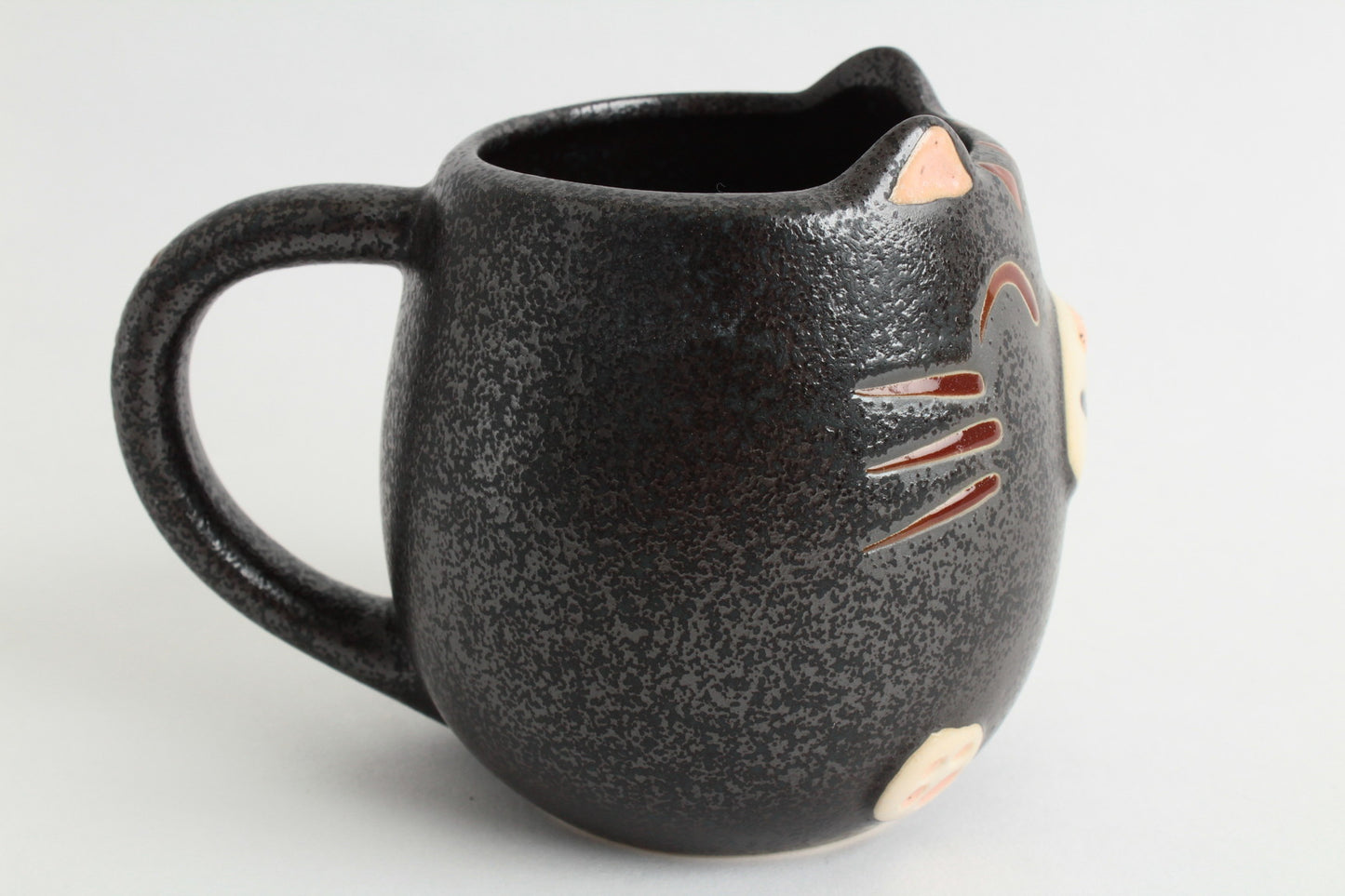 Mino ware Japanese Pottery Mug Cup Cat Shape Matte Black made in Japan