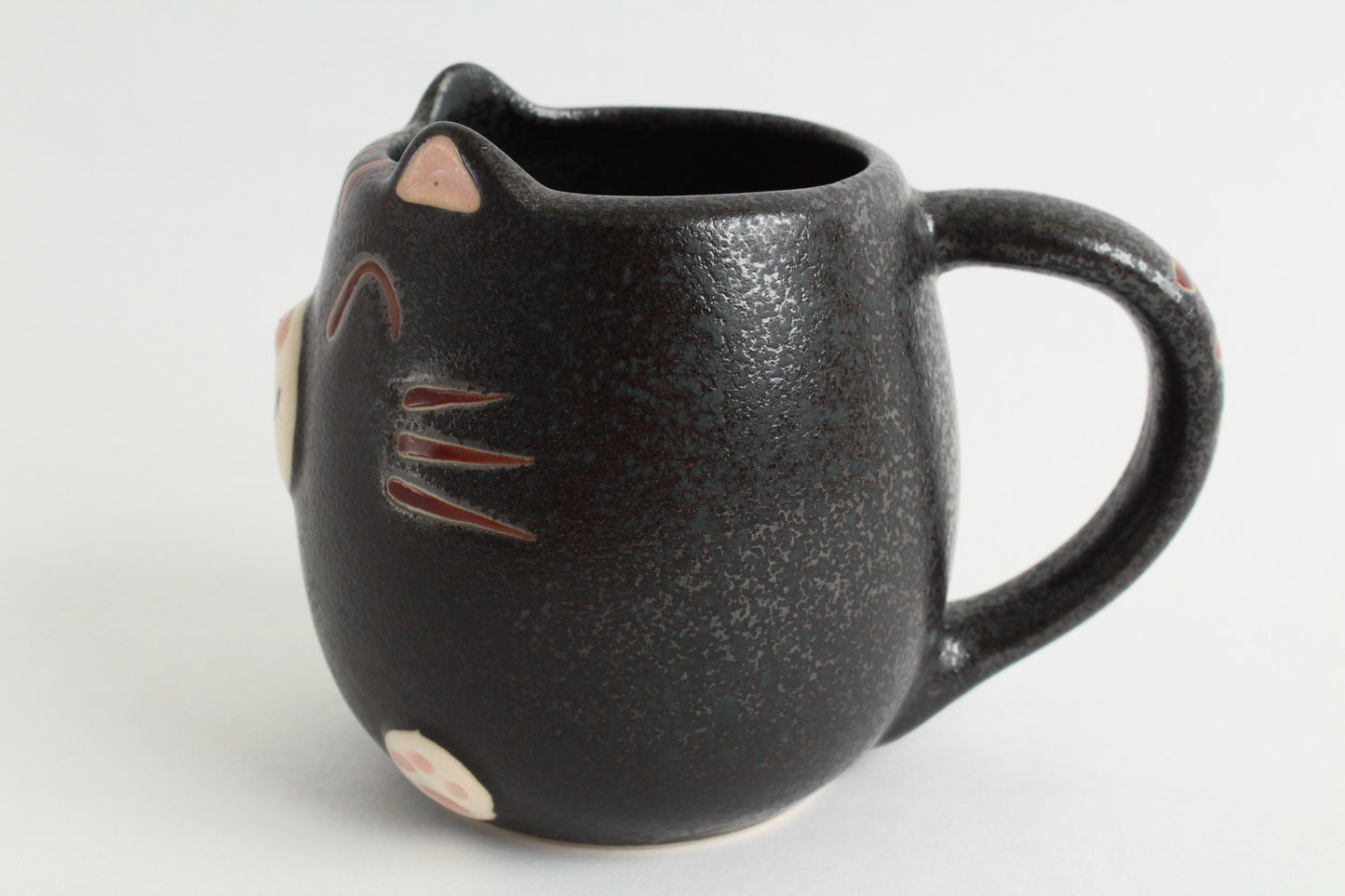 Mino ware Japanese Pottery Mug Cup Cat Shape Matte Black made in Japan
