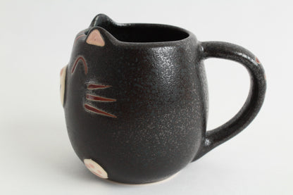 Mino ware Japanese Pottery Mug Cup Cat Shape Matte Black made in Japan
