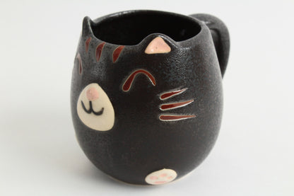 Mino ware Japanese Pottery Mug Cup Cat Shape Matte Black made in Japan