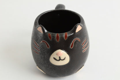 Mino ware Japanese Pottery Mug Cup Cat Shape Matte Black made in Japan