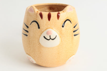 Mino ware Japanese Pottery Mug Cup Cat Shape Honey Yellow made in Japan
