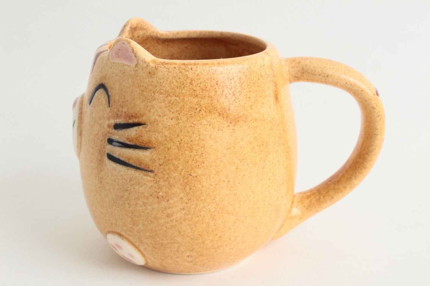 Mino ware Japanese Pottery Mug Cup Cat Shape Honey Yellow made in Japan