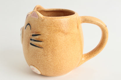 Mino ware Japanese Pottery Mug Cup Cat Shape Honey Yellow made in Japan