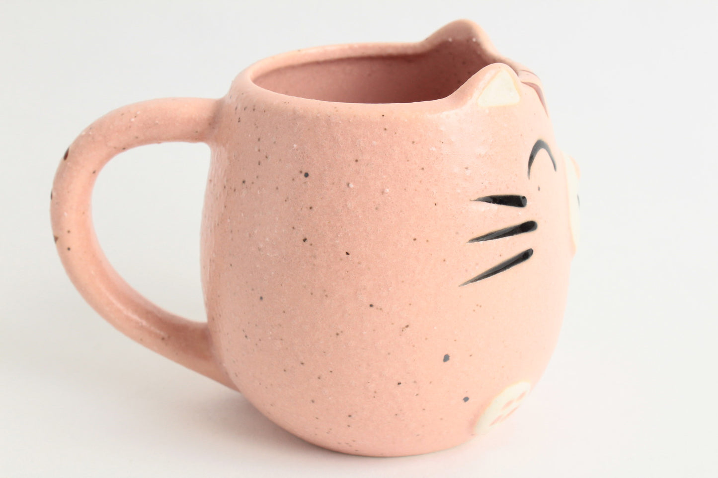 Mino ware Japanese Pottery Mug Cup Cat Shape Carnation Pink made in Japan