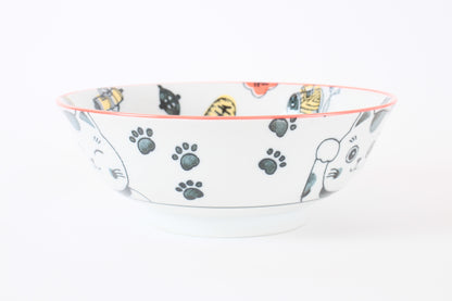 Mino ware Japanese Ceramics Ramen Noodle Donburi Bowl Lucky Beckoning Cat Manekineko Red made in Japan