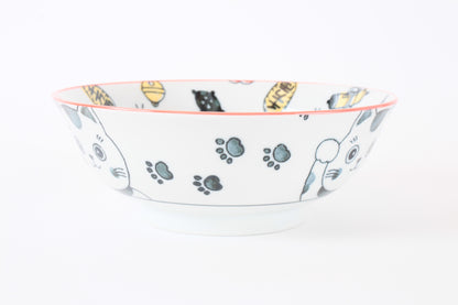 Mino ware Japanese Ceramics Ramen Noodle Donburi Bowl Lucky Beckoning Cat Manekineko Red made in Japan