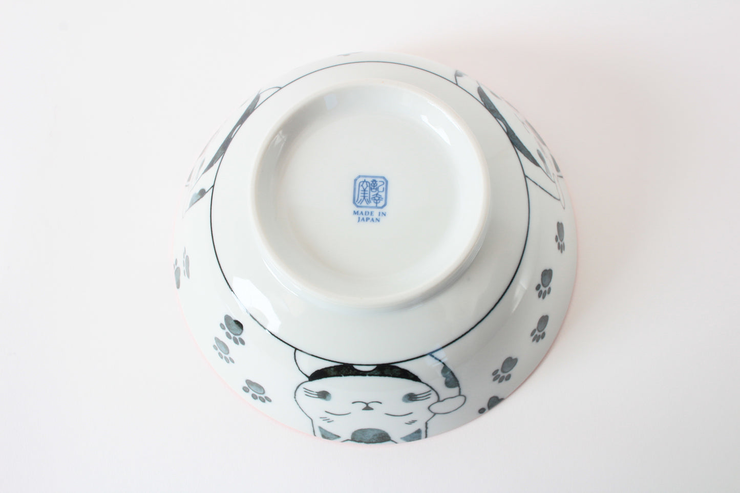 Mino ware Japanese Ceramics Ramen Noodle Donburi Bowl Lucky Beckoning Cat Manekineko Red made in Japan