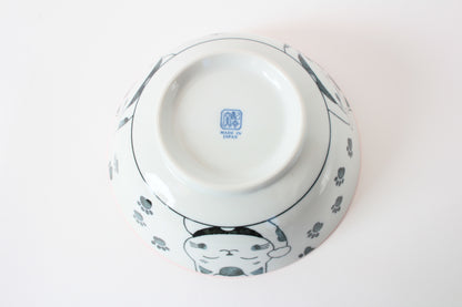 Mino ware Japanese Ceramics Ramen Noodle Donburi Bowl Lucky Beckoning Cat Manekineko Red made in Japan