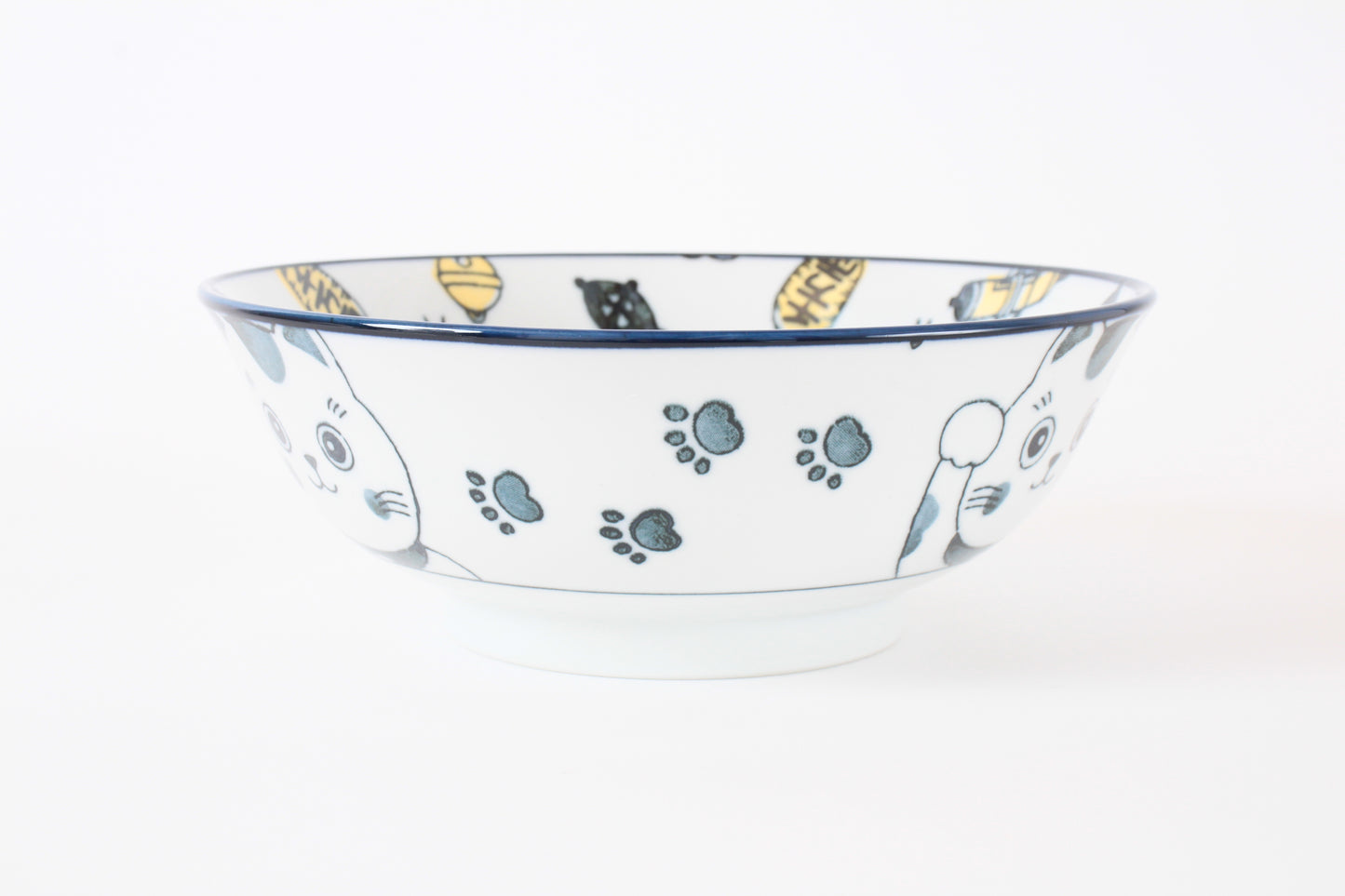 Mino ware Japanese Ceramics Ramen Noodle Donburi Bowl Lucky Beckoning Cat Manekineko Navy Blue made in Japan