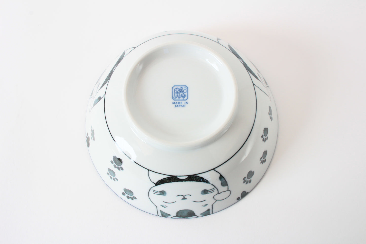 Mino ware Japanese Ceramics Ramen Noodle Donburi Bowl Lucky Beckoning Cat Manekineko Navy Blue made in Japan