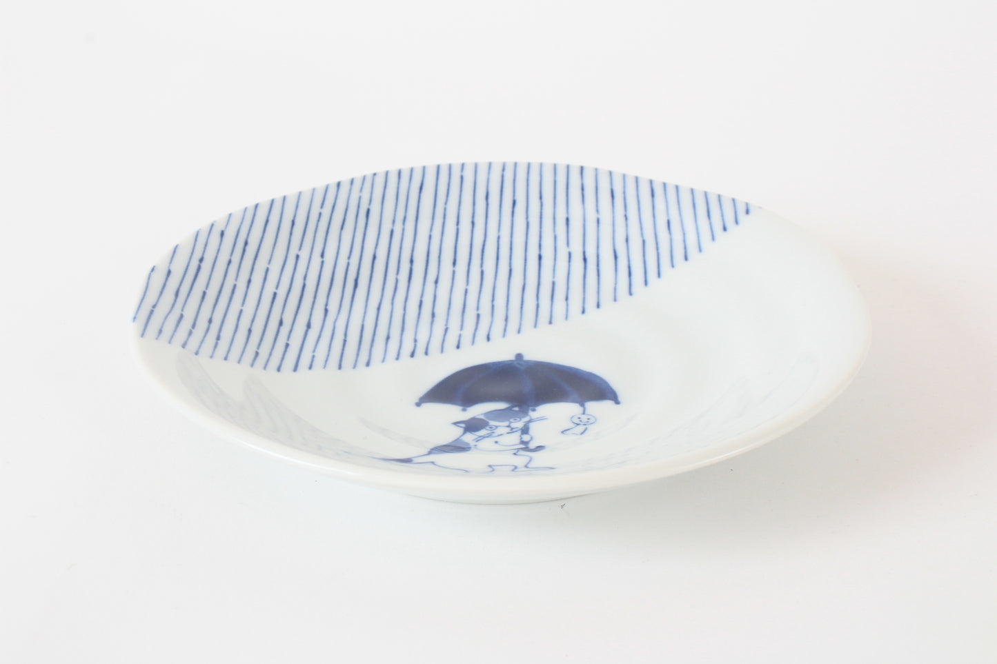 【2pcs set】Mino ware Japanese Ceramics Pair Round Plate 6.5in Japanese Cat with umbrella Tokusa pattern (set of two) made in Japan (Large Flat)