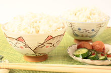【2pcs set】Mino ware Japanese Ceramics Pair Rice Bowl Blue & Pink Smiling Cat made in Japan