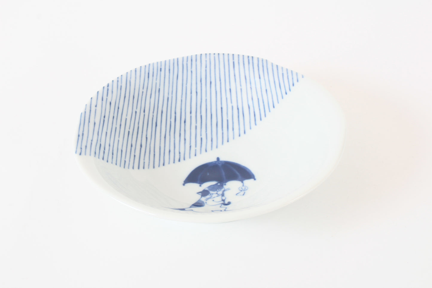 【2pcs set】Mino ware Japanese Ceramics Pair Round Plate 6.5in Japanese Cat with umbrella Tokusa pattern (set of two) made in Japan (Medium Deep)