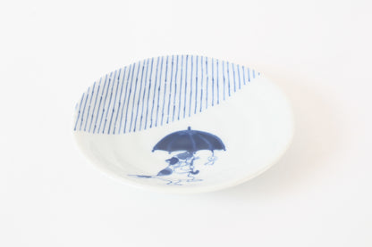 【2pcs set】Mino ware Japanese Ceramics Pair Round Plate 5.4in Japanese Cat with umbrella Tokusa pattern (set of two) made in Japan (Small Flat)