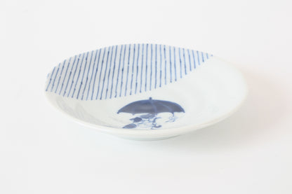 【2pcs set】Mino ware Japanese Ceramics Pair Round Plate 5.4in Japanese Cat with umbrella Tokusa pattern (set of two) made in Japan (Small Flat)