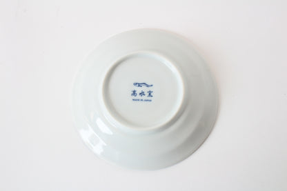 【2pcs set】Mino ware Japanese Ceramics Pair Round Plate 5.4in Japanese Cat with Furoshiki Wrapping Cloth Karakusa pattern (set of two) made in Japan (Small Flat)