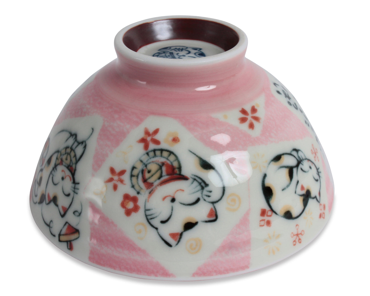 Mino ware Japanese Ceramics Rice Bowl Manekineko Koban Cat Pink made in Japan