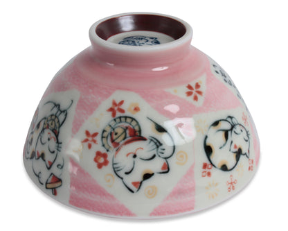 Mino ware Japanese Ceramics Rice Bowl Manekineko Koban Cat Pink made in Japan