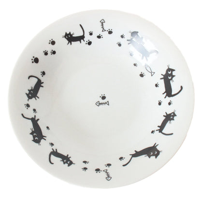 Mino ware Japanese Ceramics Large Round Plate Black Walking Cats made in Japan