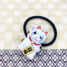 Japanese Elastic Hair Rubber Band Beckoning Cat Manekineko White made in Japan