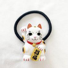 Japanese Elastic Hair Rubber Band Beckoning Cat Manekineko White made in Japan