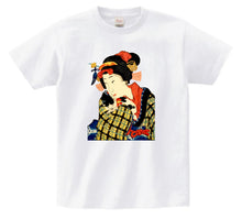 Japanese Ukiyo-e Design T-shirt Geisha Woman Holding a Cat 5.6oz