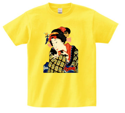 Japanese Ukiyo-e Design T-shirt Geisha Woman Holding a Cat 5.6oz