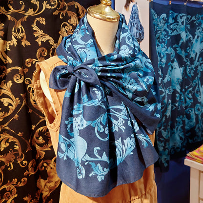 Japanese Cat Print Furoshiki Wrapping Cloth Large – Rondo of Cats Blue 38.2in